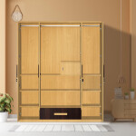 Engineering Wood 4 Door Wardrobe in Dark Maple & Bavarian Beech