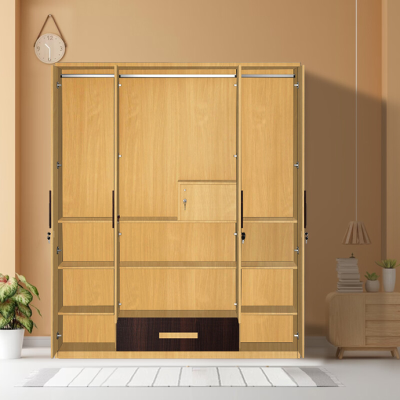 Engineering Wood 4 Door Wardrobe in Dark Maple & Bavarian Beech