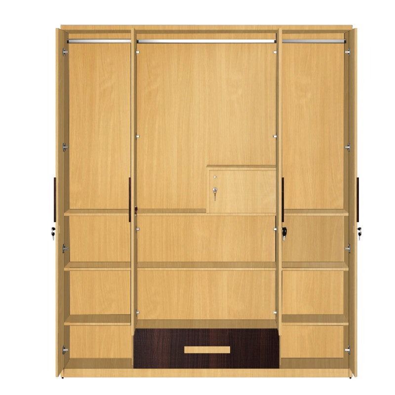 Engineering Wood 4 Door Wardrobe in Dark Maple & Bavarian Beech