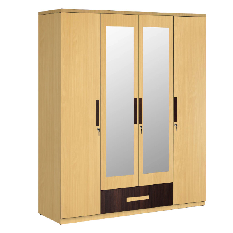 Engineering Wood 4 Door Wardrobe in Dark Maple & Bavarian Beech