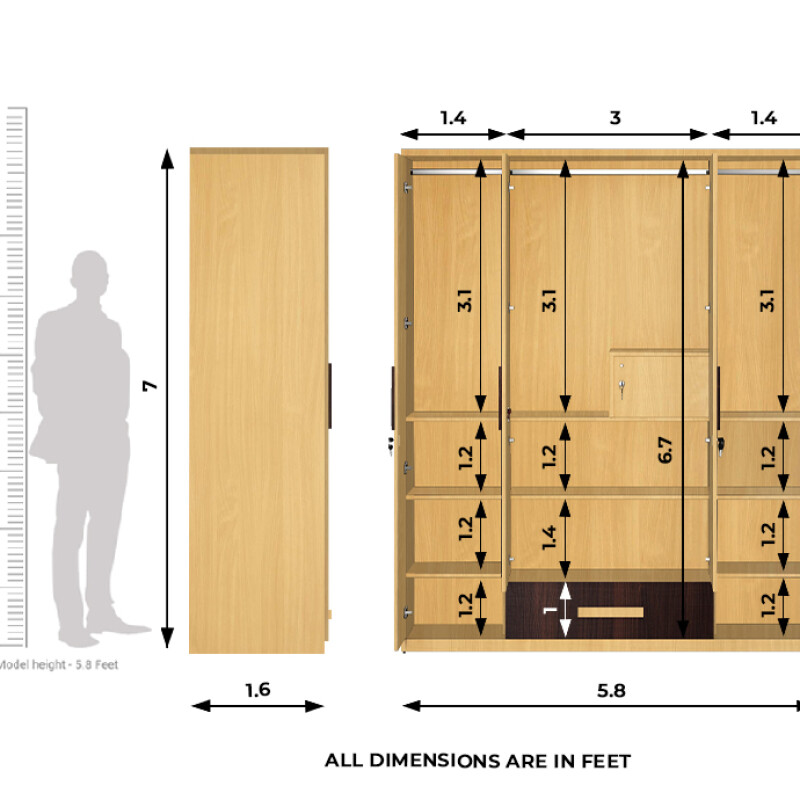 Engineering Wood 4 Door Wardrobe in Dark Maple & Bavarian Beech