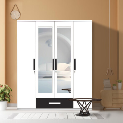 Engineering Wood 4 Door Wardrobe in Black & White
