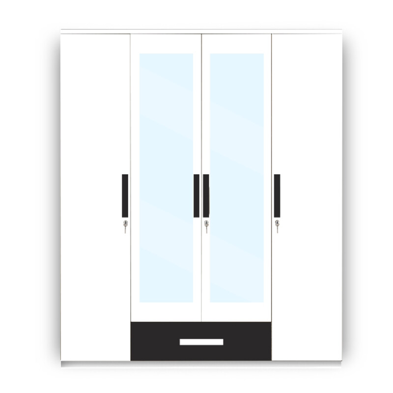 Engineering Wood 4 Door Wardrobe in Black & White