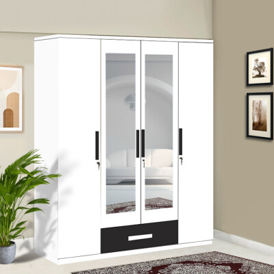 Engineering Wood 4 Door Wardrobe in Black & White