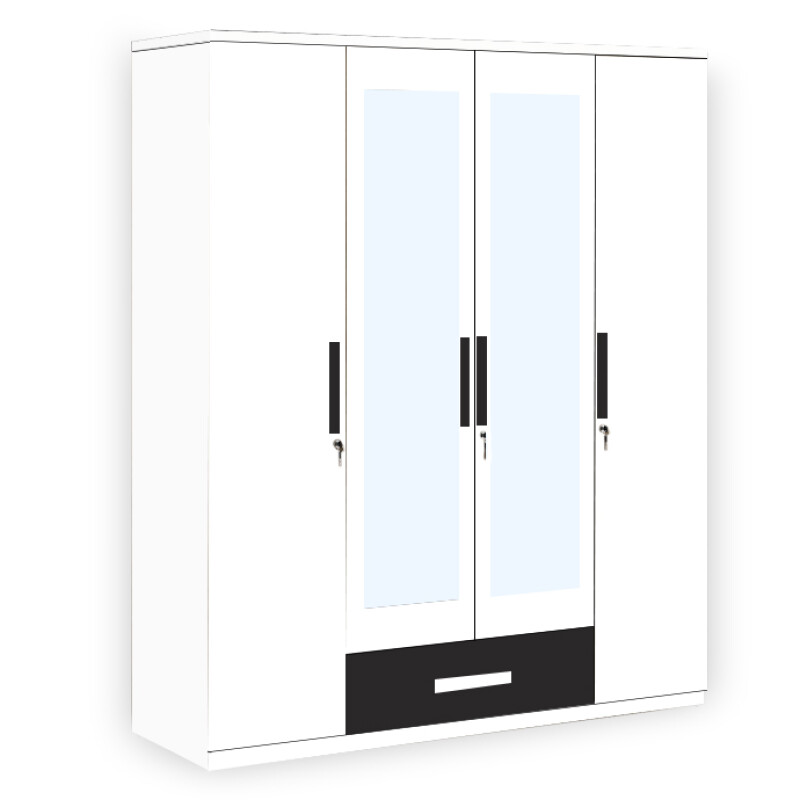 Engineering Wood 4 Door Wardrobe in Black & White