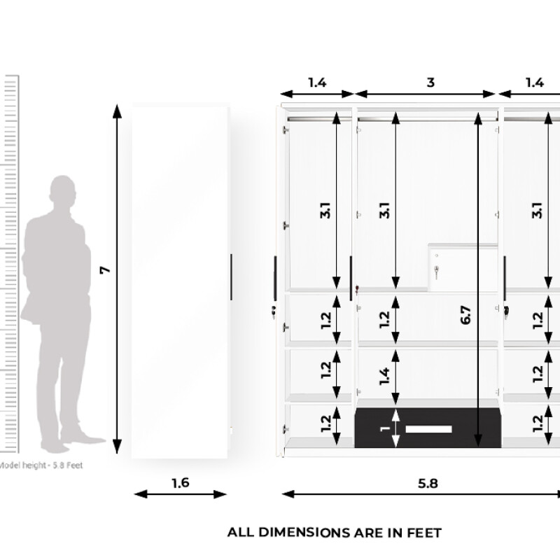 Engineering Wood 4 Door Wardrobe in Black & White