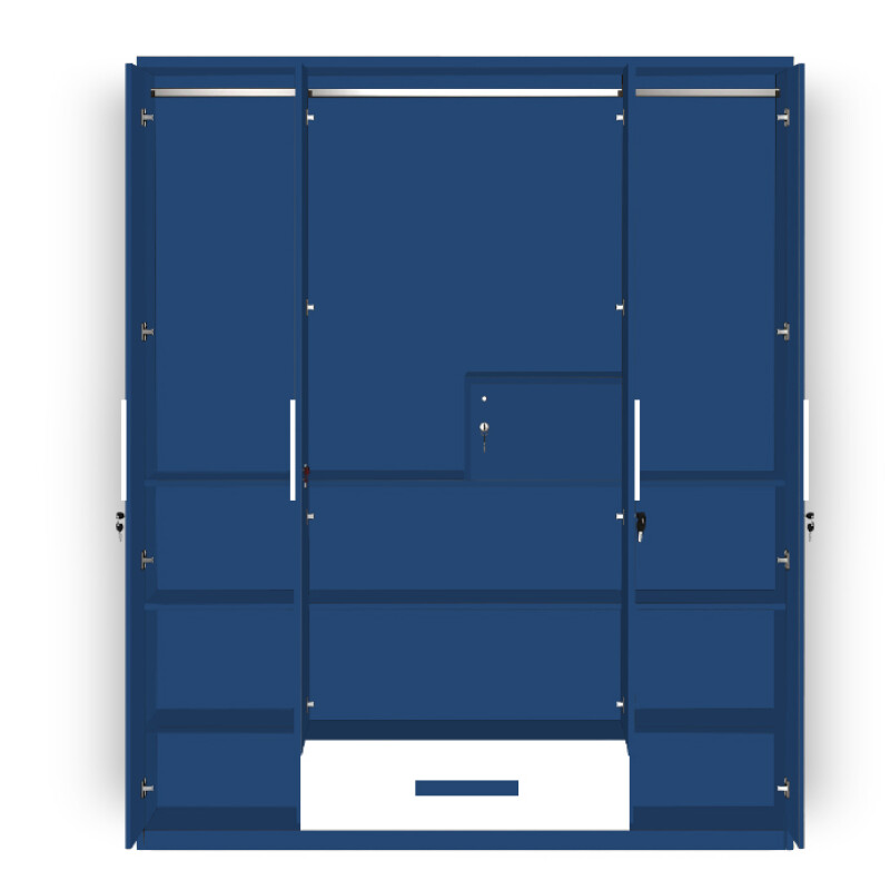 Engineering Wood 4 Door Wardrobe in Electric Blue & White