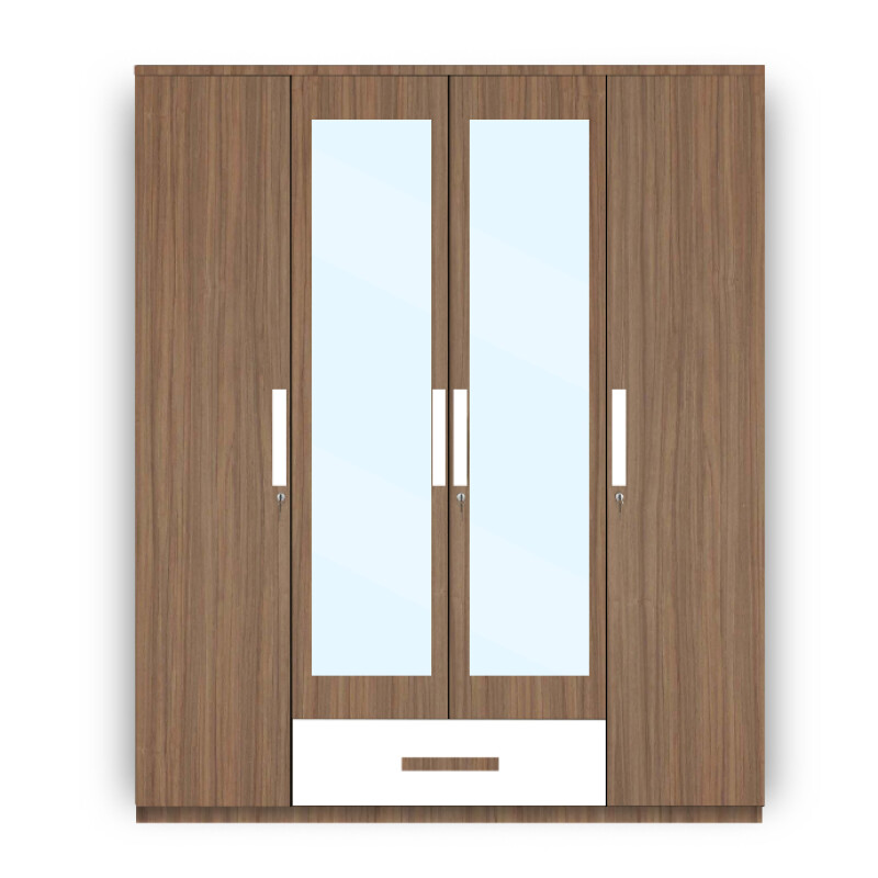 Engineering Wood 4 Door Wardrobe in Lorraine Walnut & White