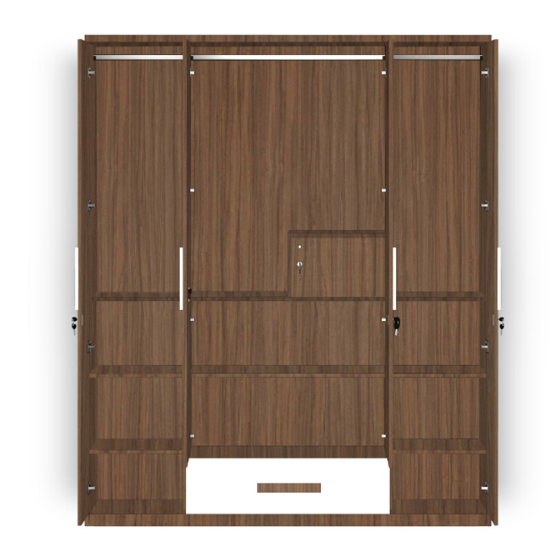 Engineering Wood 4 Door Wardrobe in Lorraine Walnut & White