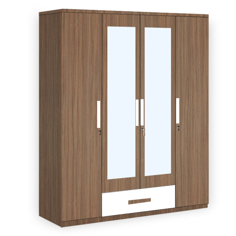Engineering Wood 4 Door Wardrobe in Lorraine Walnut & White