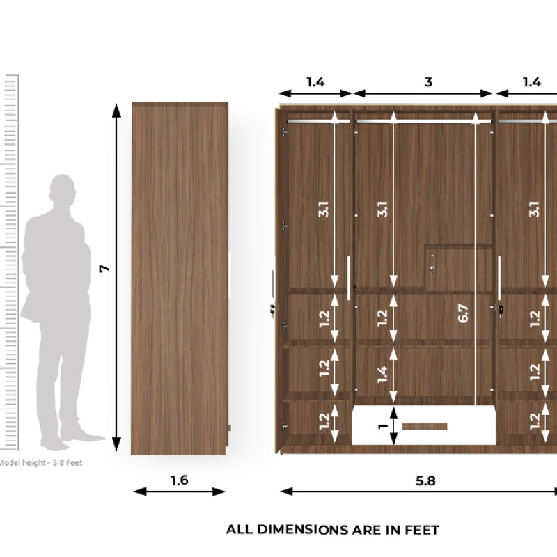 Engineering Wood 4 Door Wardrobe in Lorraine Walnut & White