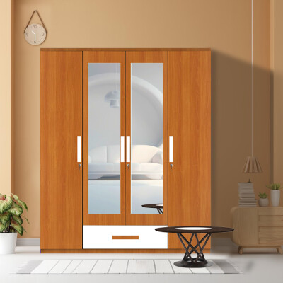 Engineering Wood 4 Door Wardrobe in Oxford Cherry & White