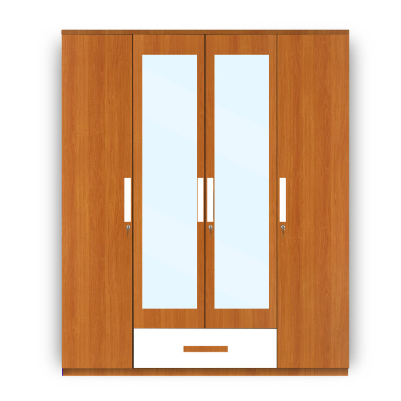 Engineering Wood 4 Door Wardrobe in Oxford Cherry & White