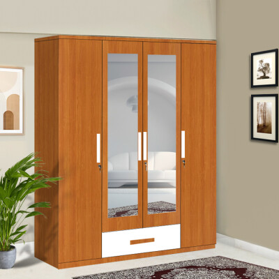 Engineering Wood 4 Door Wardrobe in Oxford Cherry & White