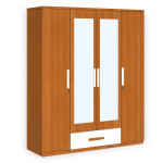 Engineering Wood 4 Door Wardrobe in Oxford Cherry & White