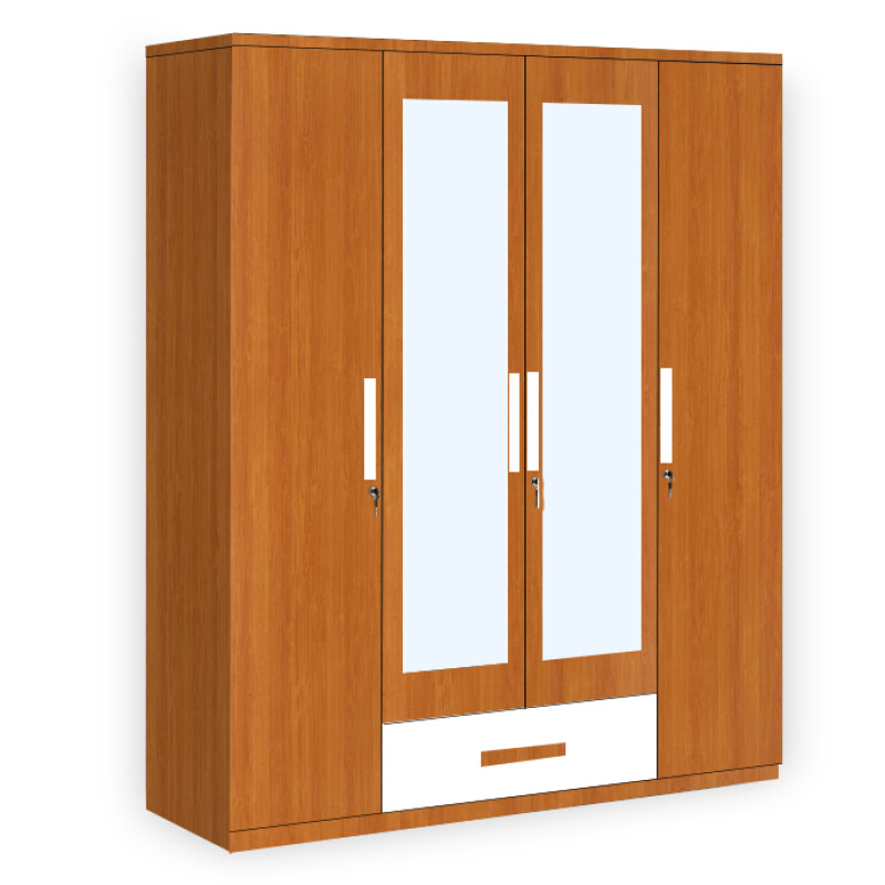 Engineering Wood 4 Door Wardrobe in Oxford Cherry & White