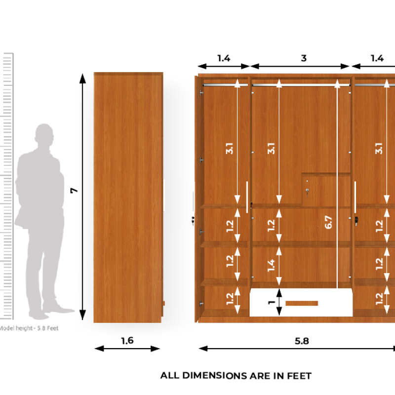 Engineering Wood 4 Door Wardrobe in Oxford Cherry & White